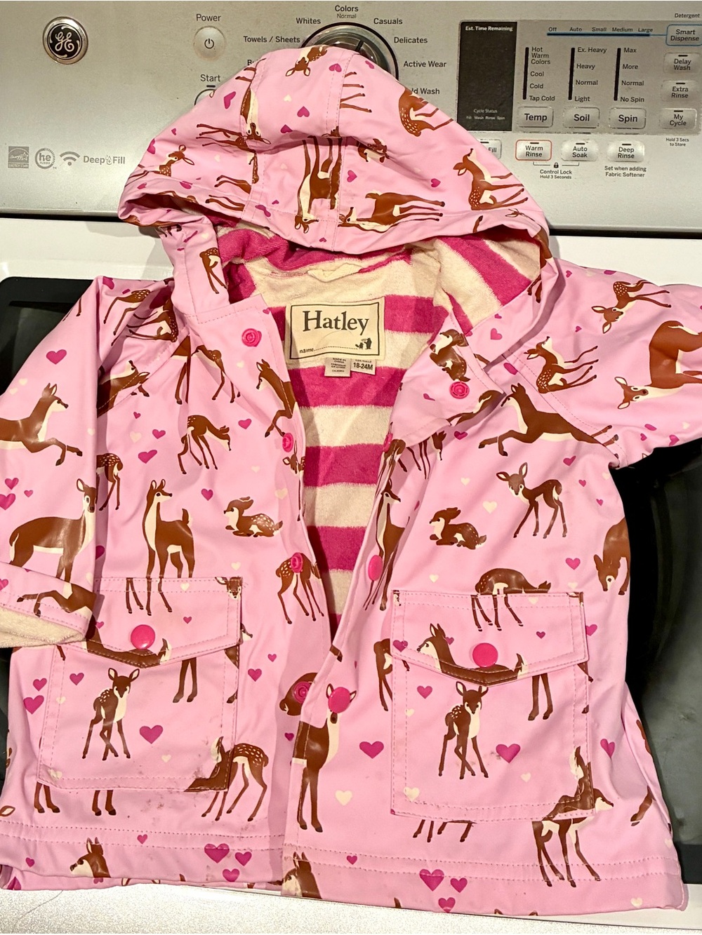 Hatley Pink Deer Print Hooded Raincoat with Brown Deer Motif